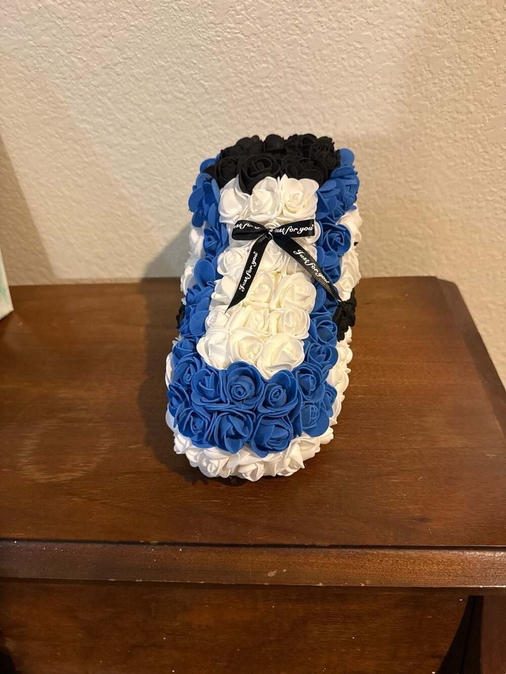 Foam Rose Sneaker Sculpture, Blue/White/Black Jordan 1 Style Flower Gift